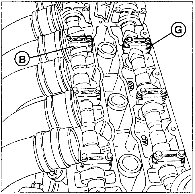 Engine diagram showing camshaft caps B and G