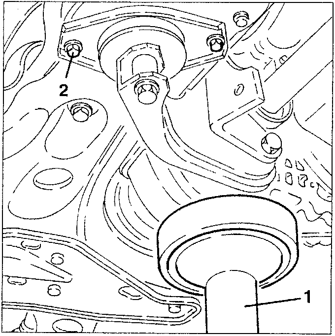 Diagram showing engine components with part 1 and 2 indicated.