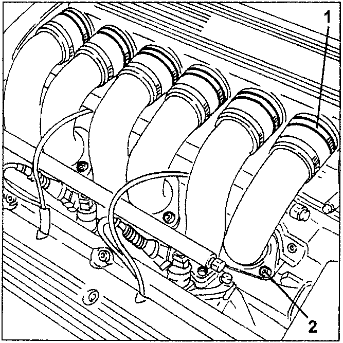 Engine diagram showing air feed ducts and manifold