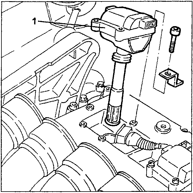 Right-hand cylinder head with ignition coil and fastening screw