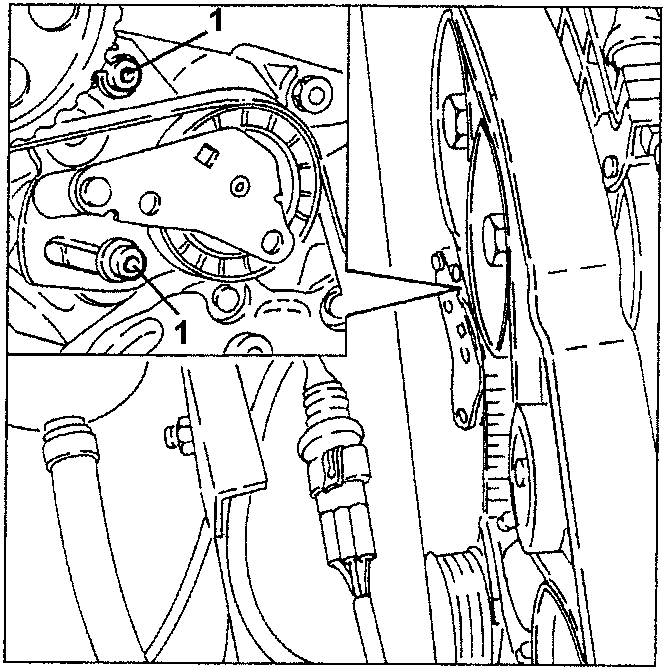 Timing belt take-up device with fastening screws shown