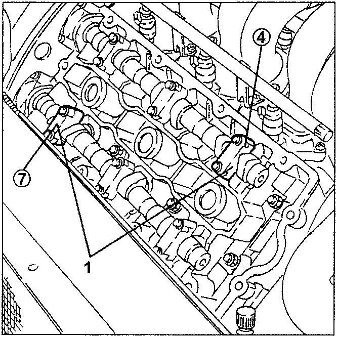 Left-hand cylinder head camshaft bearings 4 and 7