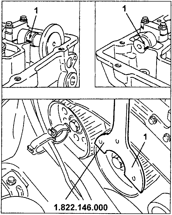 Using tool 1.822.146.000 to align camshaft reference marks