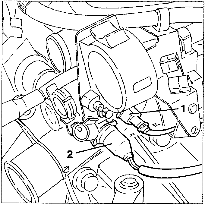 Engine diagram showing coolant temperature sensor, coolant temperature transmitter, and maximum temperature thermal contact