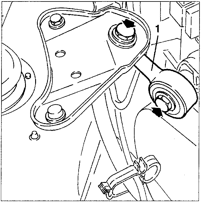 Engine stay rod with fastening screws and part 1 indicated