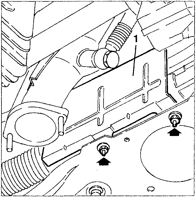 Diagram showing heat shield being removed from power steering box