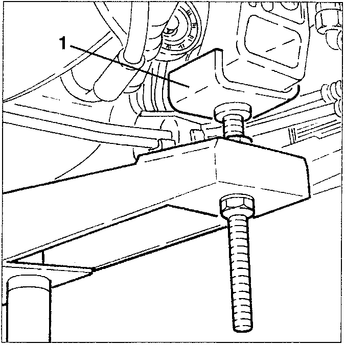Illustrates engine mount bolt removal for vehicle repair