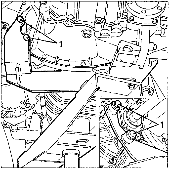 Illustration showing a hydraulic jack positioned under the power unit with support tools