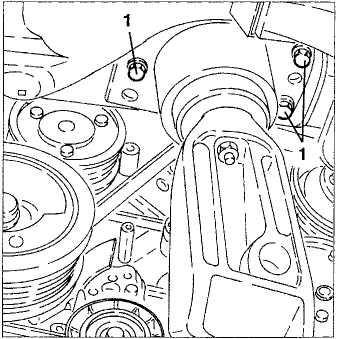 Illustration showing three screws labeled 1 on a camshaft side support