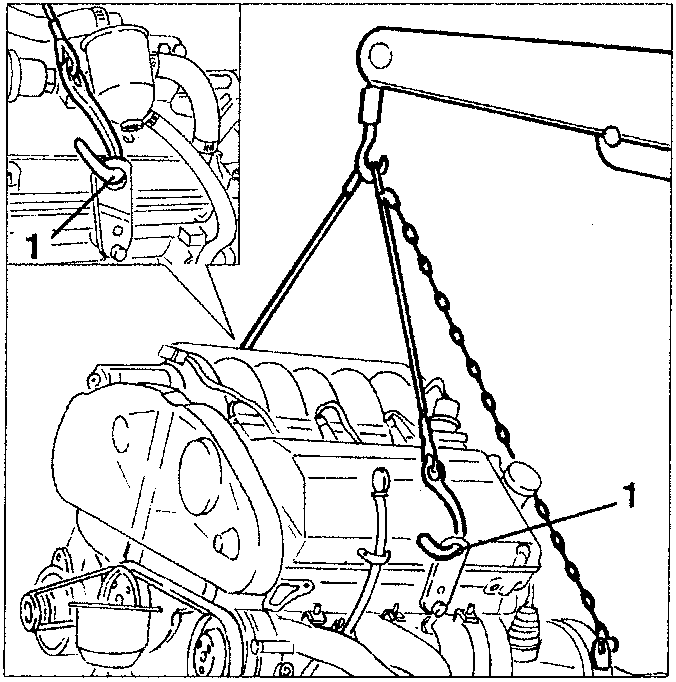 Power unit supported by hydraulic hoist