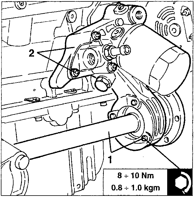 Diagram showing oil filter support and intermediate shaft