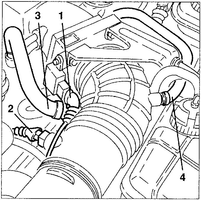 Engine diagram showing connections 1, 2, 3, and 4