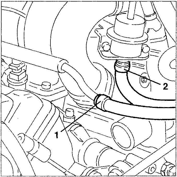 Engine diagram showing fuel delivery and return pipes