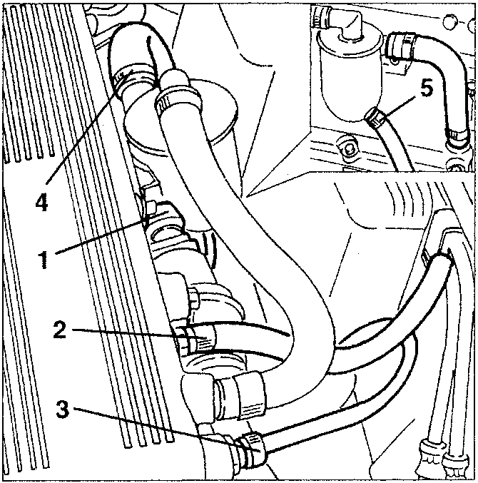 Engine diagram showing vapour recovery and separator pipes