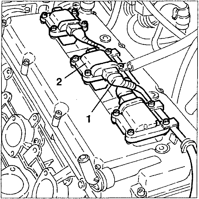 Engine diagram showing ignition coils on right cylinder head