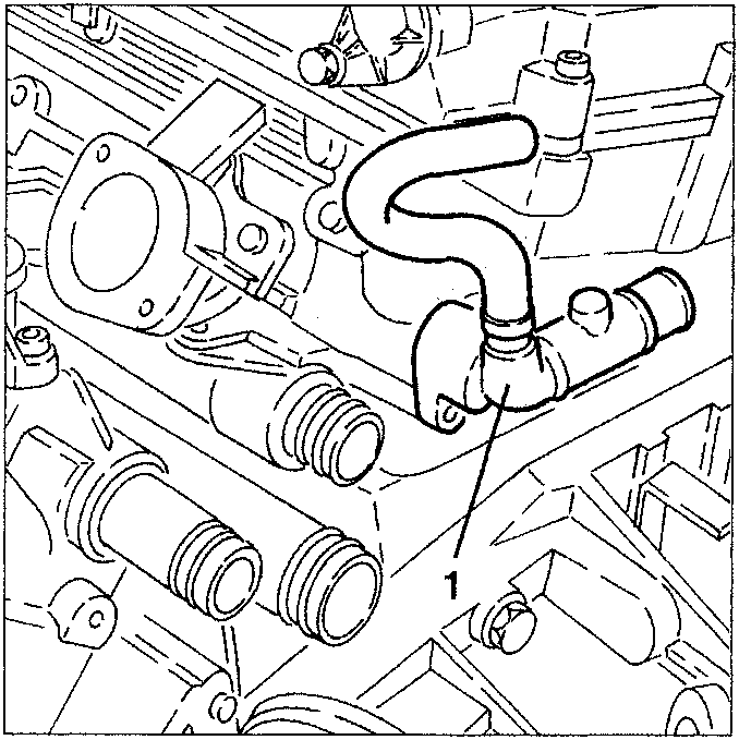 Engine diagram showing coolant delivery pipe fitting