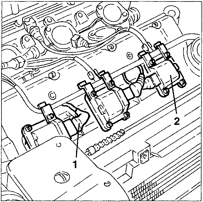 Engine diagram showing ignition coils and wiring