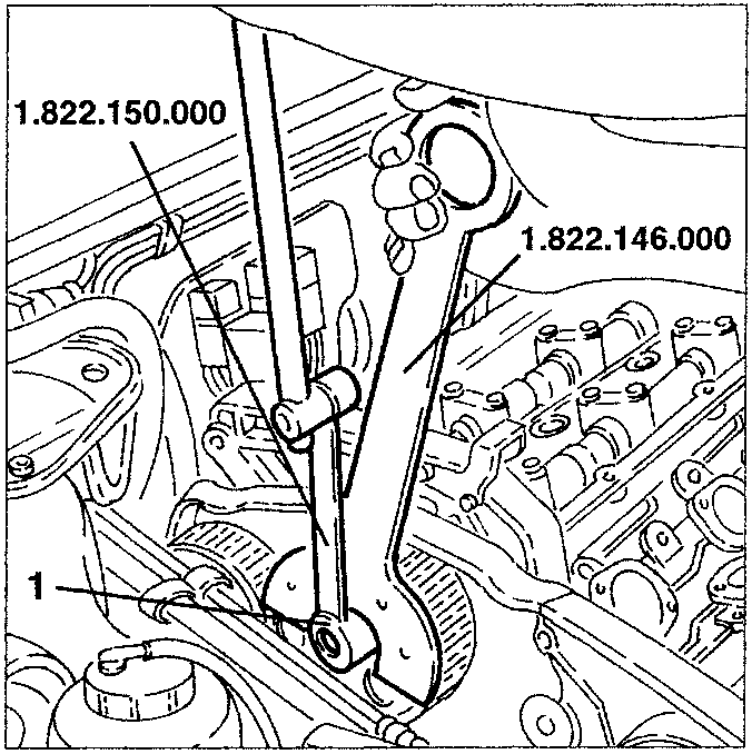 Diagram showing extension 1.822.150.000 and tool 1.822.146.000 used to slacken screws
