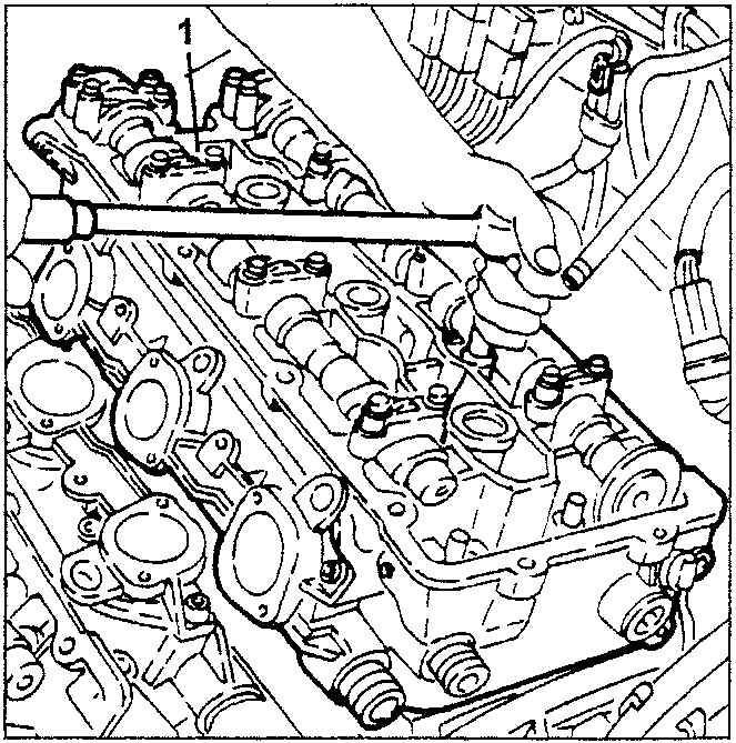 Diagram showing loosening nuts on right-hand cylinder head with tool