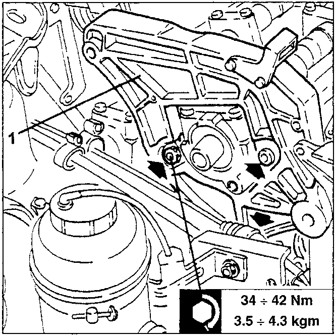 Diagram showing loosening nuts on engine shock-proof connecting rod bracket