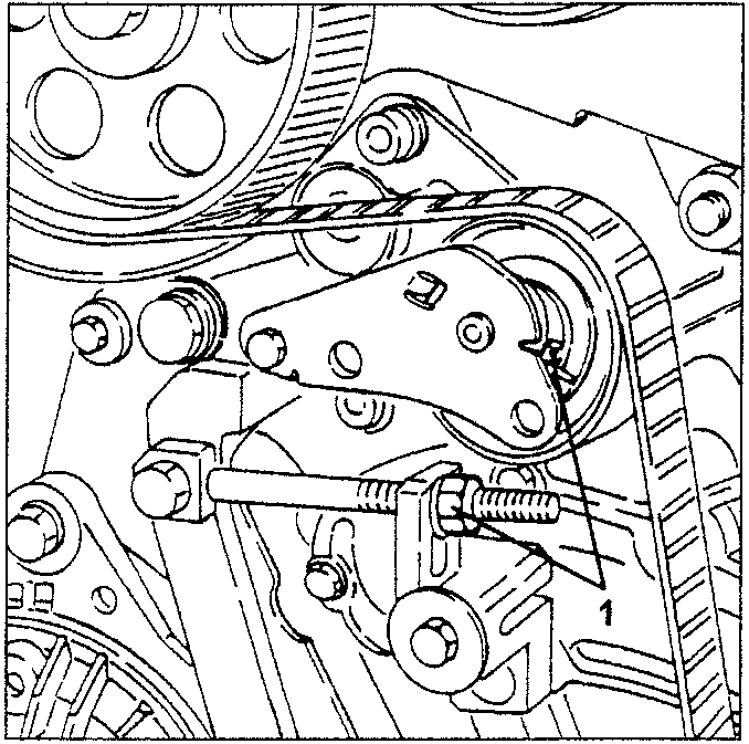Engine timing belt area with mobile and fixed notches