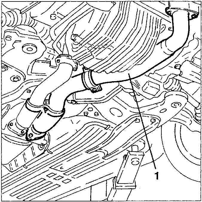 Exhaust pipe section near left cylinder head
