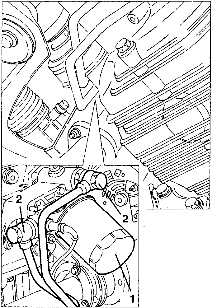 Engine oil filter and radiator pipe connections