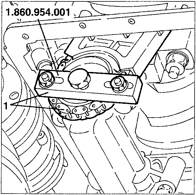 Engine diagram showing removal of drive gear using tool 1.860.954.001