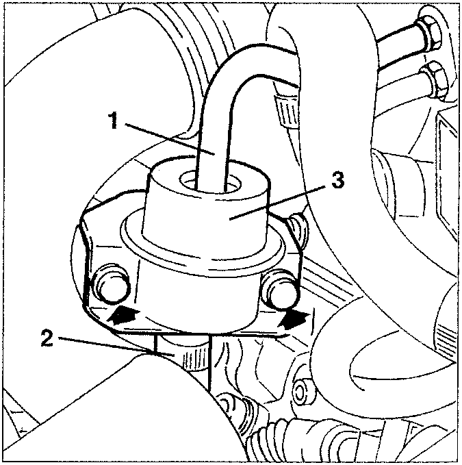 Fuel pressure regulator mounted on fuel distributor manifold with labeled parts