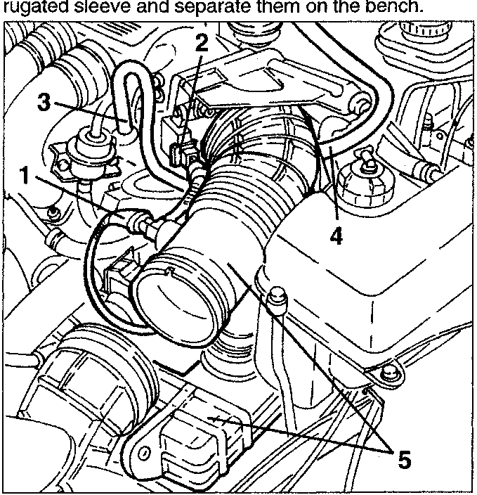 Engine diagram showing air intake system components and connections