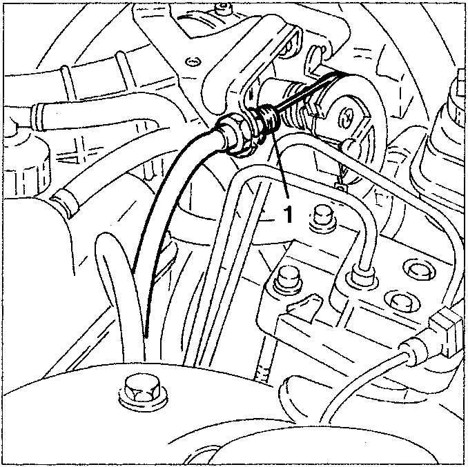 Engine diagram showing accelerator cable disconnection