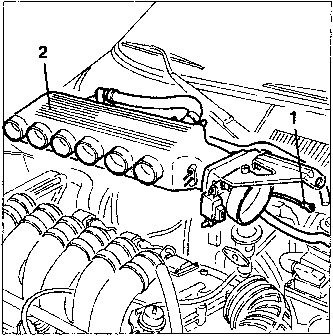 Engine showing intake box with earth cable connected and two fastening screws