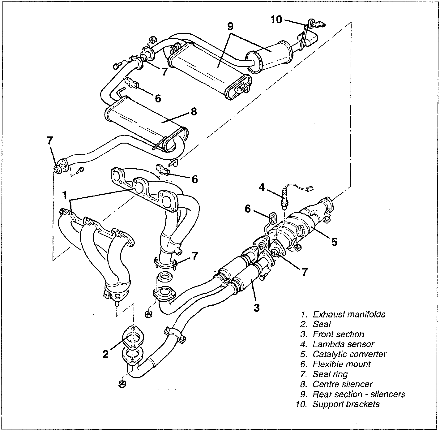 Exhaust system diagram with numbered parts