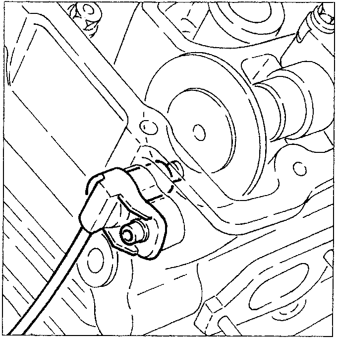 Cam angle sensor mounted on engine block with wiring and mounting bolt