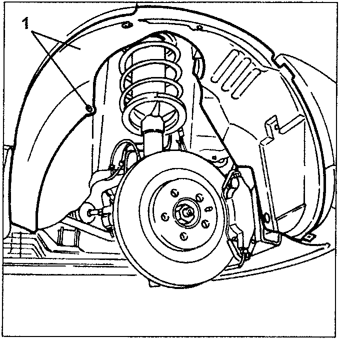 Right-hand front wheelhouse with suspension components