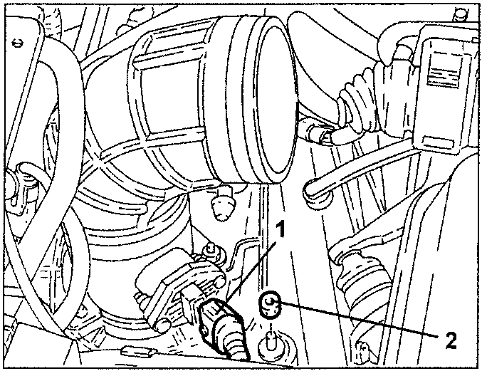 Air cleaner and hot film air flow meter with labeled parts 1 and 2