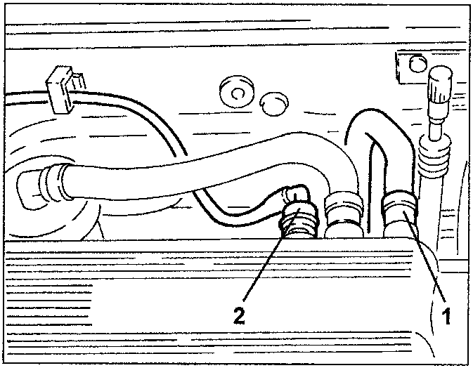 Diagram showing fuel distribution manifold with numbered parts 1 and 2