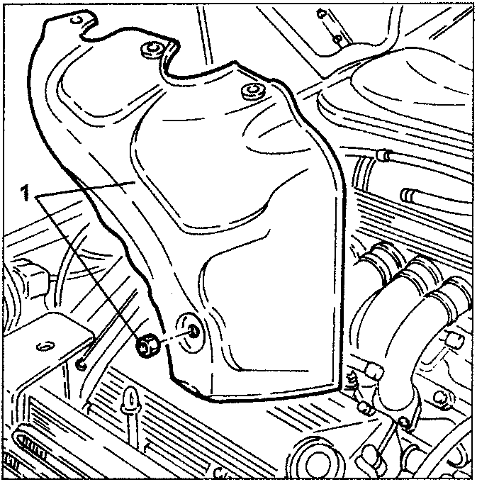 Left-hand exhaust manifold with part 1 indicated