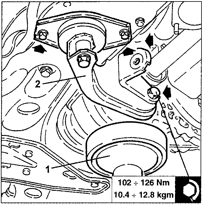 Engine mount with nuts and torque specification