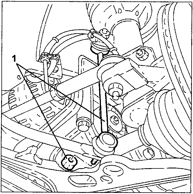 Diagram showing stabiliser bar tie-rods with nuts labeled 1, 2, 3