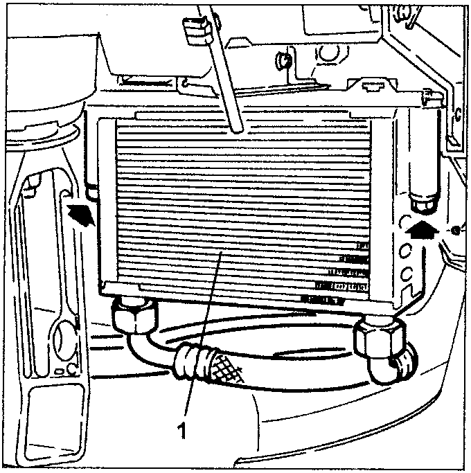 Engine oil radiator with fastening screws and mounting bracket