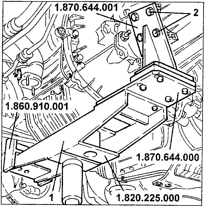 Engine fixture with tools 1.870.644.001, 1.860.910.001 and 1.820.225.000
