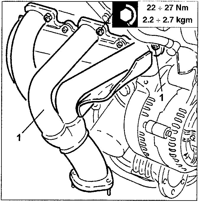 Right-hand exhaust manifold with bolts
