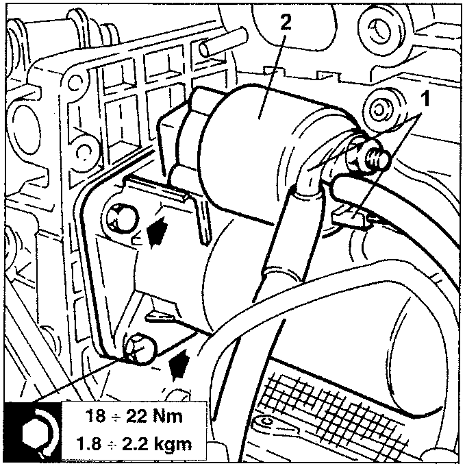 Starter motor with three fastening screws and torque specification
