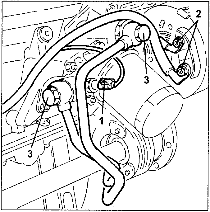 Engine oil sensor, alternator wiring, and oil delivery/return pipes