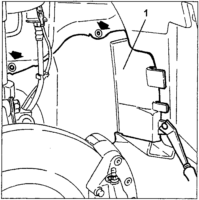 Diagram showing engine compartment with labeled parts 1 and 2.