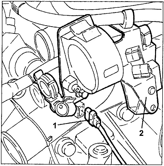 Diagram showing engine coolant temperature sensor electrical connection and bracket with pipes