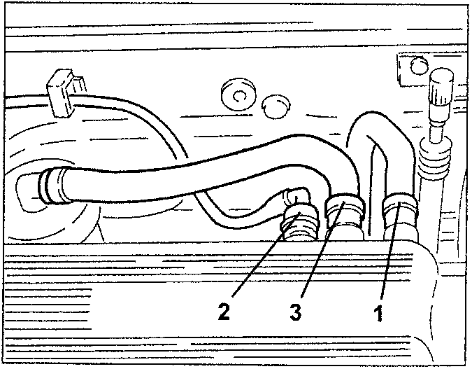 Diagram showing brake booster vacuum pipe, fuel vapour pipe, and oil vapour recirculation pipe connections