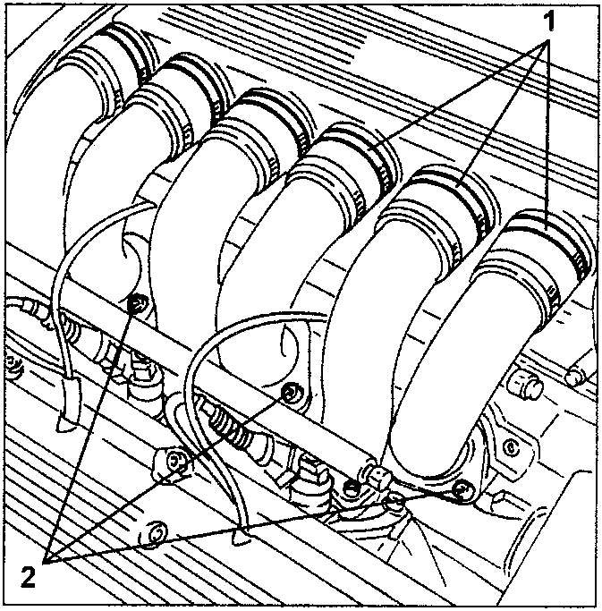 Diagram showing intake manifold duct clips and screws