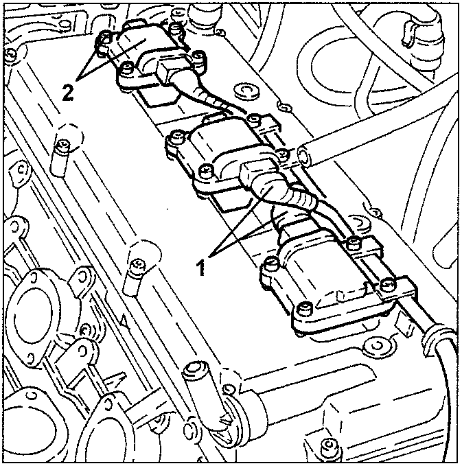 Right-hand cylinder head ignition coils with numbered parts
